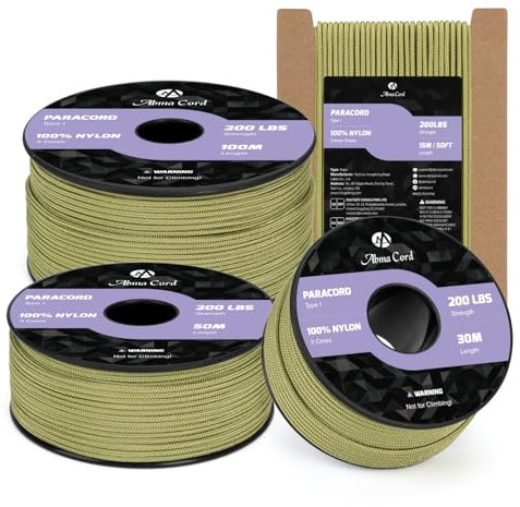 Abma Cord Paracorde 2mm 15m Corde Nylon 3 Brins Type I pour Bricolage, Camping, Extérieur - Max. 90kg (200lbs) - Avocat Vert
