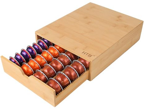 HTB Coffee Pods Storage Drawer for Organizing Nespresso Capsules, Can Be Used In Coffee Station, Kitchen, Home, Office, Holds 40 CoffeePods