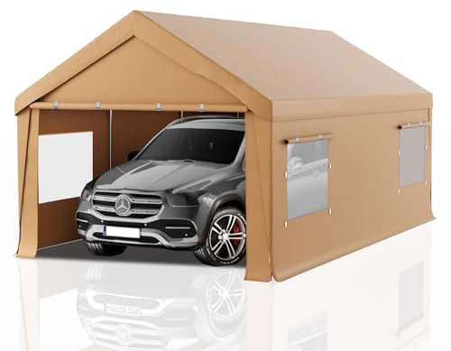 Carport 10x20 Heavy Duty Portable Garage,Carport Canopy with Roll-Up Windows & Doors,Portable Garage and Shelter with Removable Sidewalls,Car Tent Garage with All-Season Tarp for Truck Lawnmower Bike