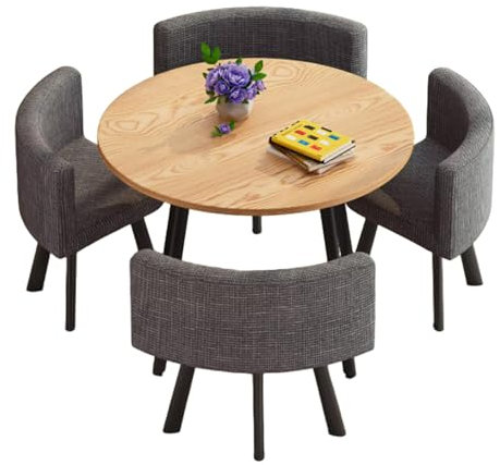 BRCYKRWY Esstisch rund 80 cm Couchtisch und Stühle Set 5-teilig kleiner Konferenztisch,moderner Konferenzraum-Couchtisch mit Stuhl,platzsparender kleiner Besprechungstisch,Verhandlungstisch und Stuhl-
