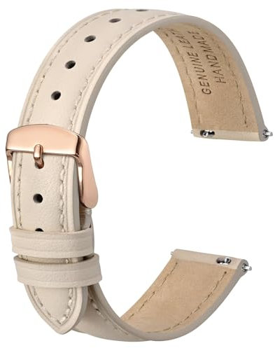 Anbeer 20mm Flat Thin Elegantes Echtes Leder Uhrenarmband, Schnellverschluss Ersatz Uhrenarmband für Frauen,Beige mit roségoldener Schnalle