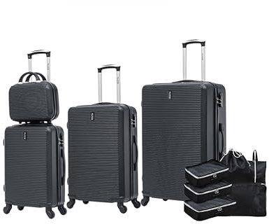 CELIMS - Set de Valises 4 Pièces avec Kit Organisateur de Valise | Cabine | Moyenne | Grande | Vanity | Noir
