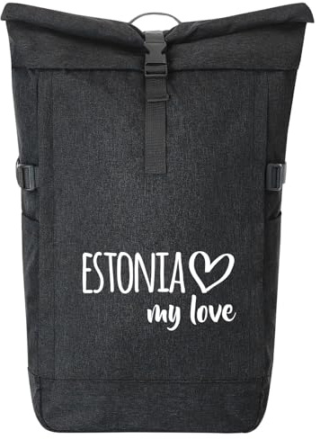 Huuraa Kurierrucksack Estonia my love 30-44 Liter Black Melange Fairtrade Rolltop Rucksack Geschenkidee