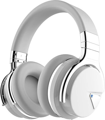 E7 Active Noise Cancelling Headphones Wireless Bluetooth Headphones With Mic Deep Bass Headphones Over Ear, 30 Hours Playtime, Hifi Stereo Sound Headphones For Travel, Home Office, White