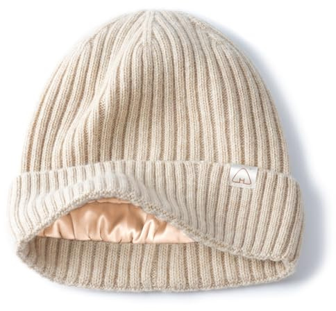 Hat Hut Wolle Beanie Mütze Satin Gefütterte Wintermütze für Haar, Damen Herren Strickmütze, Warme Satin Lined Slouchy Beanie