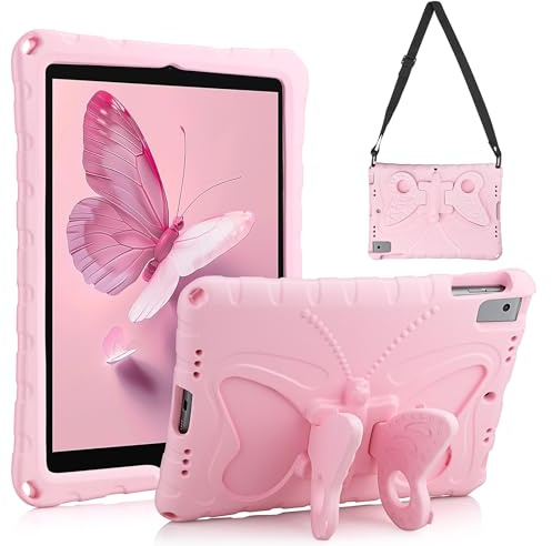 Coolden für iPad 9. / 8. / 7. Generation Hülle 10,2 Zoll 2021/2020/2019 für Kinder Teens Rosa Eva Stoßfest Schutzhülle mit Schmetterling Ständer & Schultergurt für iPad Hülle 9. Generation Case Cover