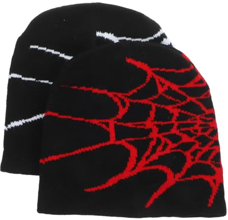 minkissy 2 Stück Winter-StrickmüTze Unisex Warme Beanie Mit Spider Web Jacquard Muster Elastisch Und Weich FüR Damen Und Herren Komfortable WintermüTze FüR Outdoor Und Alltag