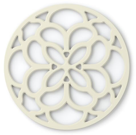 Zeal Silicone Trivet Mat for Hot Pots and Pans – Heat-Resistant, Non-Slip Kitchen Worktop Protector, Round Heritage Design, 18cm (Cream)