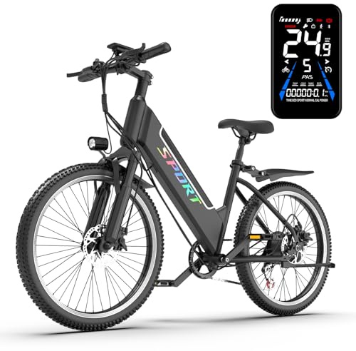 DEEPOWER Elektrofahrrad, 66 cm (26 Zoll), mit abnehmbarem Akku, 48 V, 10 Ah, Reichweite 30-45 km, 7 Gänge, Federung vorne, Elektrofahrrad für Erwachsene