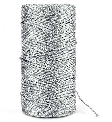 Cordoncino Natalizio, 100 M Filo per Palline di Natale, Spago per Pacchi Regalo, Spago per Decorazioni Anelastico, Spago per Corde Natalizie, per Imballaggio Regali e Decorazioni Natalizie (Argento)