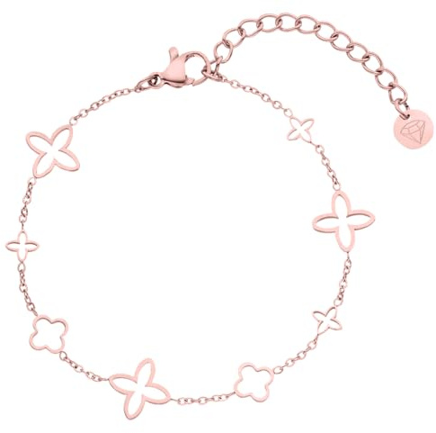 DIAMOND MODE Kleeblatt Armband Damen Gold - Schmuck 18K Gelbgold vergoldet, Chirurgenstahl 316L, Fancy Clover, 16cm + 4cm Verlängerung, Wasserfest, Geschenk, Blumen