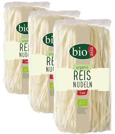 BIOASIA Bio Reisnudeln, asiatische Nudeln aus 100% biologischem Reismehl, glutenfrei und vegan, 1 x 200 g (Packung mit 3)