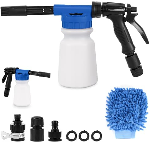 Snow Foam Schaumpistole Autowäsche, Schaumsprüher Auto Schaumlanze Druckluft Reinigungspistole Hochdruckwasserpistolen für Autos Motorräder, 5 Stufen des Wasserdrucks (Blau)