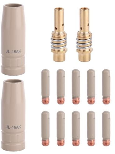 14uds Kit Boquilla Soldadura MIG con Revestimiento Antiadherente, 10 0,8mm Puntas Contacto 2 Boquillas Gas 2 Difusores Gas Reemplazo Piezas para MB15 15AK Pistola Soldar MIG Accesorio