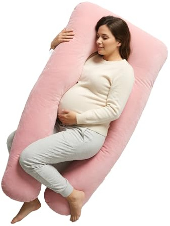 Nicola Spring Pregnancy Pillow for Sleeping - U Shaped Full Body Maternity Pillow with Storage Bag, Pregnancy Support Pillow for Back, Belly, Hips, Legs & Neck, Side Sleeper Cushion, Pink