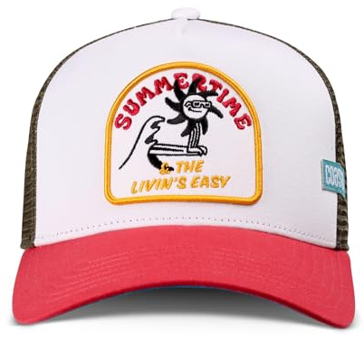 Coastal HFT Summertime Trucker Cap White/Red - High Fitted Mesh Baseball Cappy - Surfer Motiv - Unisex Surfing Sports Basecap Freizeit Kappe Kopfbedeckung + Stuff & Style Cap-Saver