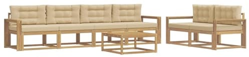 vidaXL Outdoor-Sofagarnitur mit Kissen 6 pcs Weiß und Beige, Gartenmöbel, modernes Outdoor-Sofa Set, modulare Sitzgelegenheiten, Loungemöbel für deinen Garten