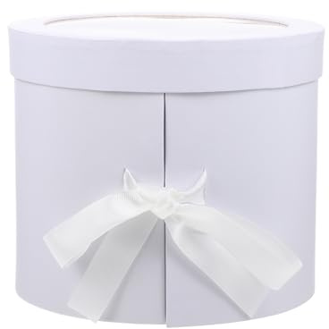 HONMEET Boîte à Fleurs Stabilisées Ronde Légère en Papier et Tissu Blanc, Pratique pour Présents D'anniversaire et Bouquets de Petites Roses ou Chrysanthèmes