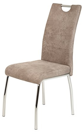 Hela Tische, 2er Set Esszimmerstuhl Küchenstuhl Susi, Mikrofaser Vinatge Beige, Metallgestell + Griff Chrom