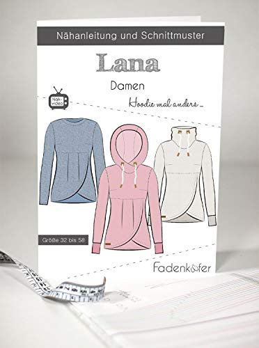 Schnittmuster Fadenkäfer Lana Hoodie mal anders für Damen Gr. 32-58 Papierschnittmuster