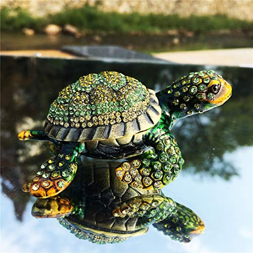 YU FENG Schmuckkästchen mit Schildkröten-Motiv, Schmuckkästchen, aufklappbar, Schildkröte, Grün