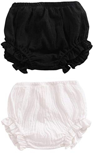 HASAKI Baby-Windelüberzug, 2 Stück, für Kleinkinder, Neugeborene, Babys, Mädchen, Jungen, Kinder, Leinen, Bloomer Unterwäsche Shorts Set, schwarz/weiß, 3- 9 Monate