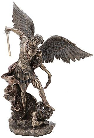 Veronese Design St. Michael Steht über Dämonen-Erzengel Krieger, Antik-Bronze-Finish, religiöse Figur, 54 cm