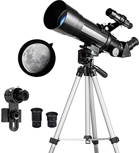 Telescope for Kids and Beginners - 70mm Apeture 400mm AZ Mount Telescopes for Adults - Good Partner to View Moon and Planet - Come with a Smartphone Adapter with 1.5X Barlow Lens and Adjustable Tripod