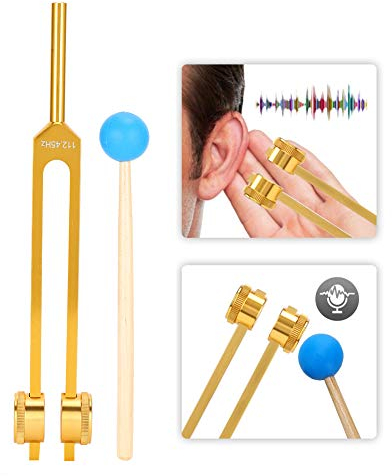 112,45 Hz Frequenz Stimmgabel, Stimmgabel, Aluminiumlegierung Chakra Stimm Energiegabeln YogaMeditations Stimmgabel mit Hammer zum Stimmen von Instrumenten Heilung des Immunsystems(Gold)