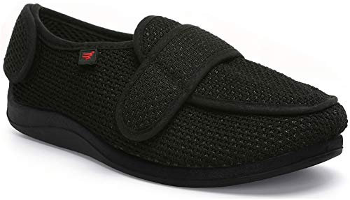 YURUMA Hommes Femmes X-Large Ajustable Chaussures, Pantoufles Diabétiques Oedème Bouffi Pied, Unisexe Vieil Homme Velcr Scratch 36-51 (A/Noir Printemps-été, 45/US 9.5 Hommes/UK 8.5)