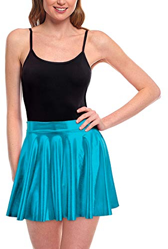 Damen-Rock, kurz, plissiert, Blau, Türkis, glänzend, Metallic, Skater-Rock, Größe S, Multifunktionskostüm