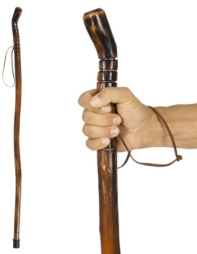 Vive Wooden Walking Stick for Hiking - Balance & Hiking Staff - Wood Walking Stick for Men, Women, Seniors - Strong, Non-Slip Wood Cane for Stability - Handcrafted, Waterproof, Leather Wrist Strap