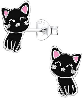 FIVE-D Ohrstecker Kinderohrringe kleine Katze 925 Silber (Schwarz)