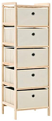 TEWTX7 Aufbewahrungsregal mit 5 Stoff-Körben, Standregal Regalsystem, Regal mit 5 Schubladen, Highboard, Zedernholz-Gestell, Lagereinheit für Flur Schlafzimmer Wohnzimmer
