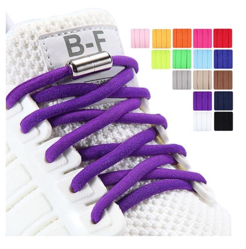 Olukssck 2 Paia Elastici Lacci Delle Scarpe Lacci Senza Nodo in Metallo per Tutti Gli Adulti e i Bambini, No Tie Lacci in Gomma Elastica per Scarpe da Ginnastica,Scarpe da Corsa, Scarpe Casual, Viola