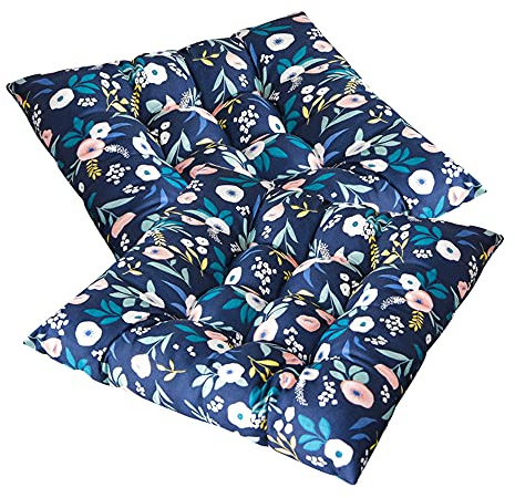 Stuhlkissen mit Bändern 2er Set, Chickw1 Obst Sitzkissen Gefüllt Dekokissen Zierkissen Gartenkissen für Gartenstuhl, Küche oder Esszimmerstuhl Indoor und Outdoor (40x40cm,Blau)