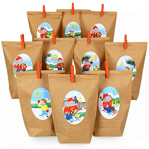 Papierdrachen Benjamin Blümchen Adventskalender zum Befüllen - 24 Geschenktüten und 24 Zahlenaufkleber mit Motiven von Benjamin und seinen Freunden - Weihnachtskalender zum selbst Basteln