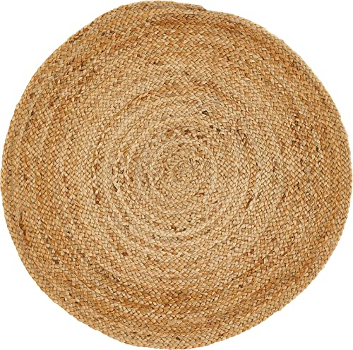 -LUXOR- living Teppich Mamda - Runder Jute Teppich alle Wohnbereiche oder als Dekoelement - Uni Farben Boho Naturteppich - aus Jute und Baumwolle 150 cm rund