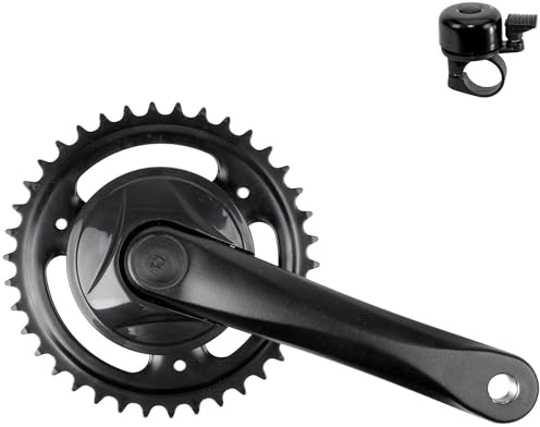 Prowheel Kurbelgarnitur/Kettenradgarnitur Aluminium 38 Zähne schwarz inkl. Fahrradklingel