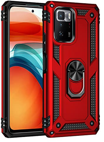 BestST Handyhülle für Xiaomi Poco X3 GT + HD Displayschutz, Cover für Xiaomi Poco X3 GT hülle, 360 Grad Drehbar Ringhalter Handytasche Case Handy Hüllen,Rot