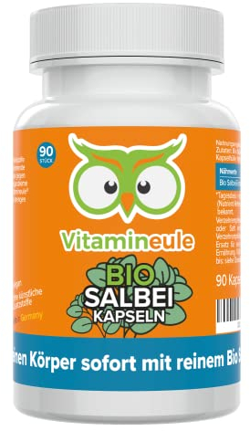 Bio Salbei Kapseln - hochdosiert 500 mg - Produktion in Deutschland - Bio-Extrakt - bioaktiv & vegan - ohne Zusätze & laborgeprüft - für Stillen & Stillzeit geeignet - Vitamineule®