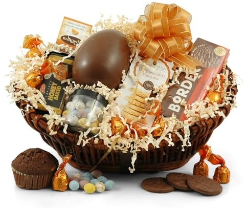 Hampergifts Easter Treats Gift Hamper - Easter Basket Packed with Chocolates, Cookies & Easter Eggs - Gift Wrapped with Ribbon - Easter Gift for Friends, Family, Staff or Clients, Gold