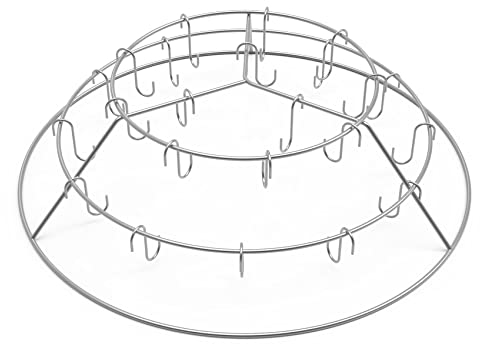 onlyfire Dreistufiger Ring Speck-Aufhänger Bräter mit 24 Räucherhaken, für Räuchern von Speck, Ribs oder Hühnerflügel, Räucheraufsatz für Weber Smokey Mountain Cooker 57 cm & Weber 57 cm Kugelgrill