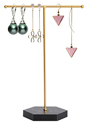 JAWSEU Schmuckständer, Metall T-Bar Schmuckhalter Schmuckbaum Kettenständer Ohrringhalter Ketten Ständer, Hängeregel mit Metall Marmor & T-Bar, für Halsketten Armbänder Ohrringe Zubehör