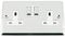 A5 Products Polished Mirror Chrome Classic (round edges) Dimmers, Switches, Sockets, with White Insert with Metal Rocker Switch (Double Socket)