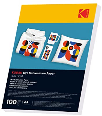 KODAK Sublimation papier Thermotransferpapier DIN A4, 100 Blatt，100g/㎡ für Tintenstrahldrucker mit Sublimationstinte, schnell trocknend, wischfest