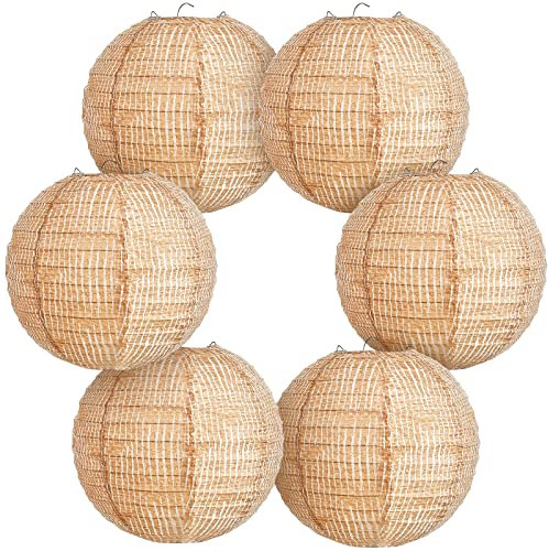 Jute-Papierlaternen, rund, chinesische Papierlaternen, dekorativ, Bauernhaus, Klassenzimmer, Dekoration, Zuhause, süß, Papierlaterne, Zeremonielle, Veranstaltung (6 Stück)