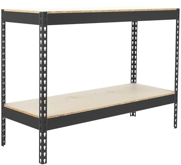 Simon Rack Metallregal, ohne Schrauben, 2 Holzböden, hohe Tragkraft 600 kg, 900 x 1200 x 600 mm, Werkstattregal, Garage, Abstellraum, Anthrazit/Holz