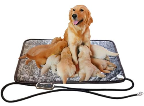 QUASILOVE Puppy Heating Pad for Whelping New Born Dog Heated Bed,Heated Puppies Bed,Pet Heated Cat Bed,4 Auto Shut Off Timer,9 Level Heater Large 34x21 in