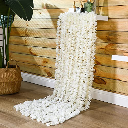 Canlierr 157.5 ft Artificial Wisteria Vine Garland Silk Wisteria Hanging Flowers Fake Vine Ratta Plants Greenery Wall Decoration Wedding Arch Garden Wall Backdrop Decor for Outdoor (White, 48 Piece)